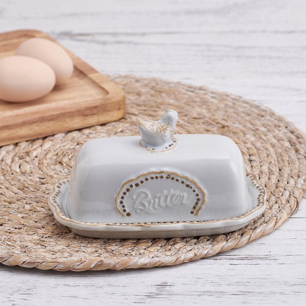 Butter dish farmhouse style pottery, ceramic butter buy dish with handle