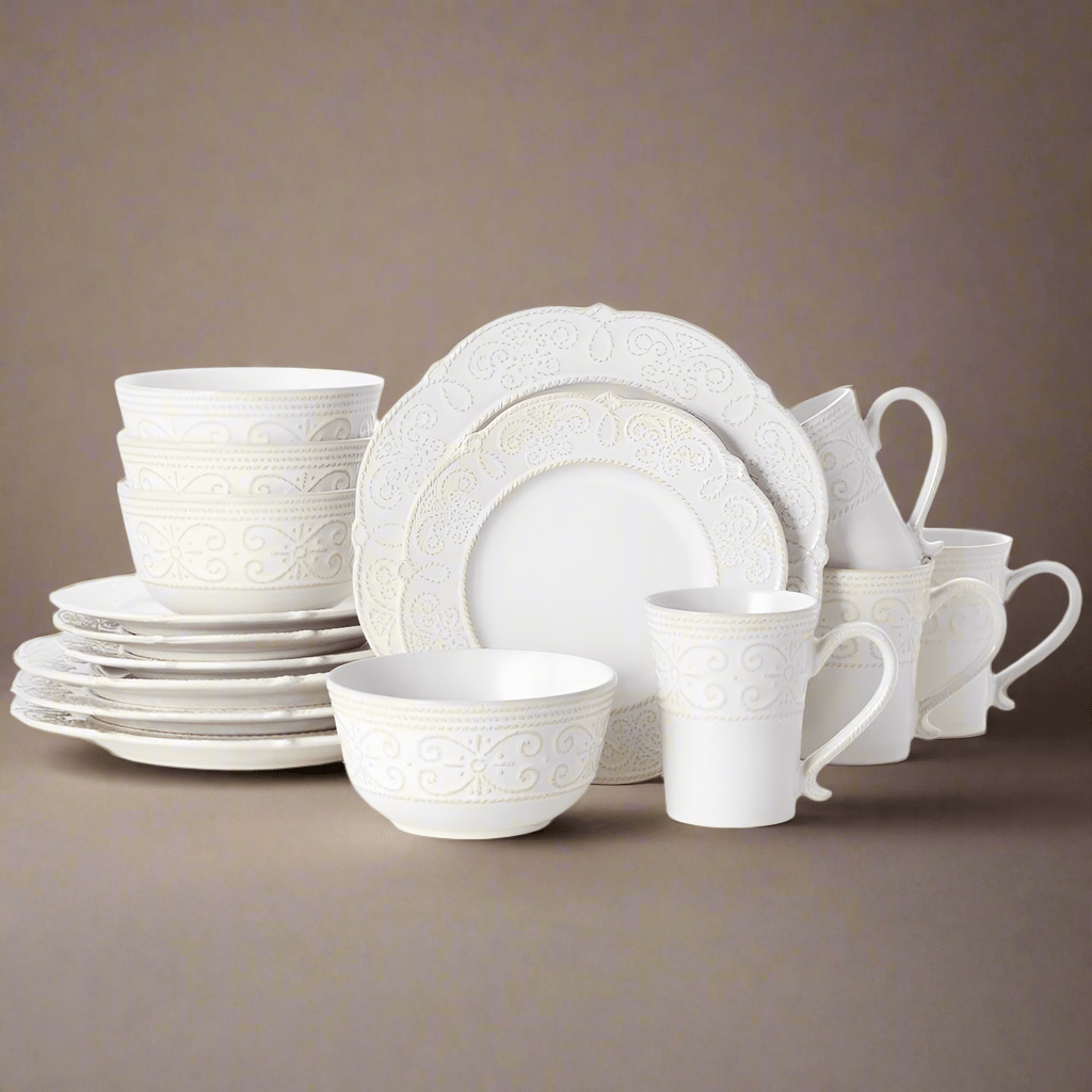 Abby White 16 Piece Dinnerware Set Service for 4