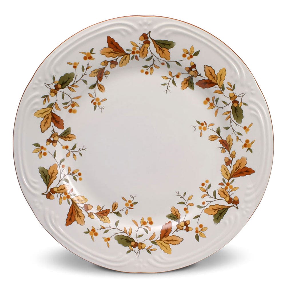 3 Rare hot World Bazaars Plaid Autumnal Colored Fall Leaf Design Dinner 10.5” Plate