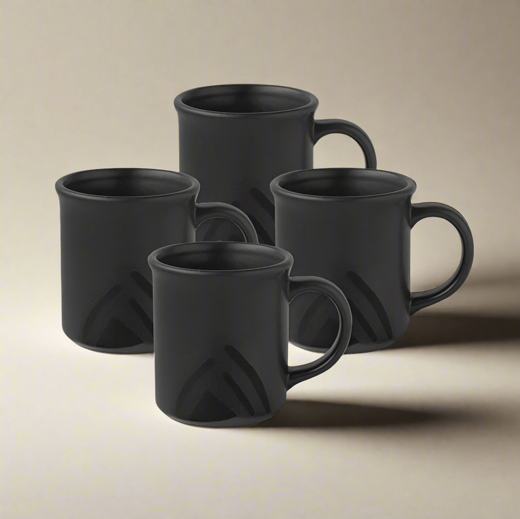 Set of 8 rainbow handle, black, pottery mugs online