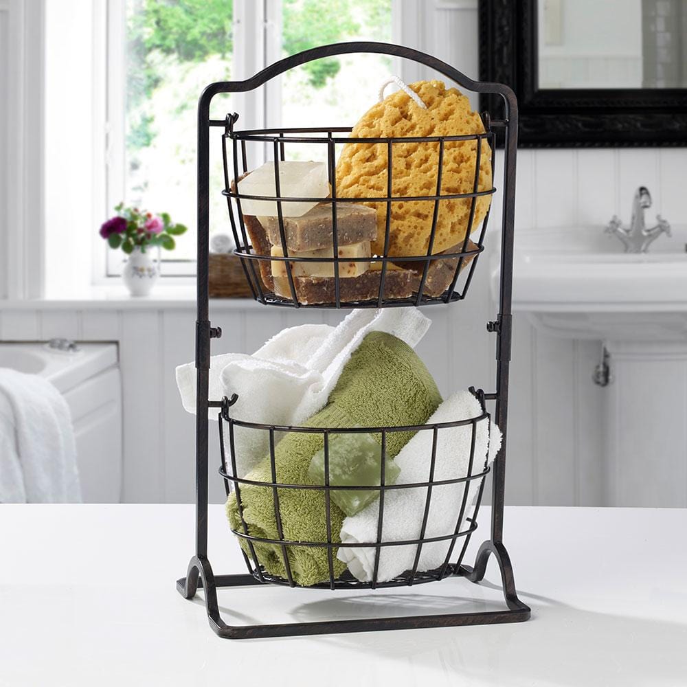 Farmlyn Creek 2 Tier Hanging Fruit Basket for Kitchen Storage (11.7 x