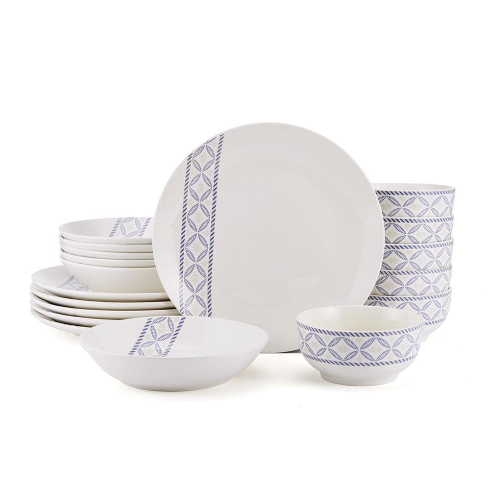 ZENSTYLE 18-Piece Kitchen Dinnerware Set White Porcelain 6PCS Bowls & 12PCS  Dishes 
