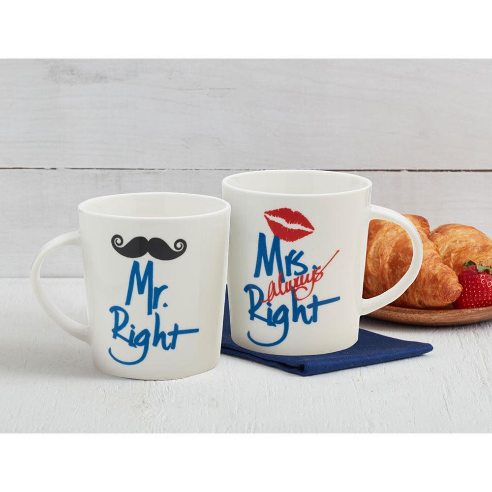 Coffee or Tea Mug Set Mr. Right & Mrs. ALWAYS Right - Set of 2 Ceram –  BRUBAKER
