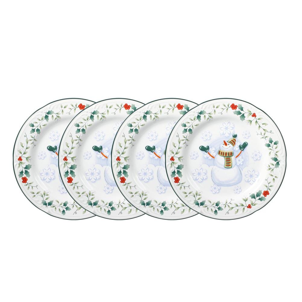 Sonoma Life & Style Hand-painted Snowman Salad/dessert Plates Four
