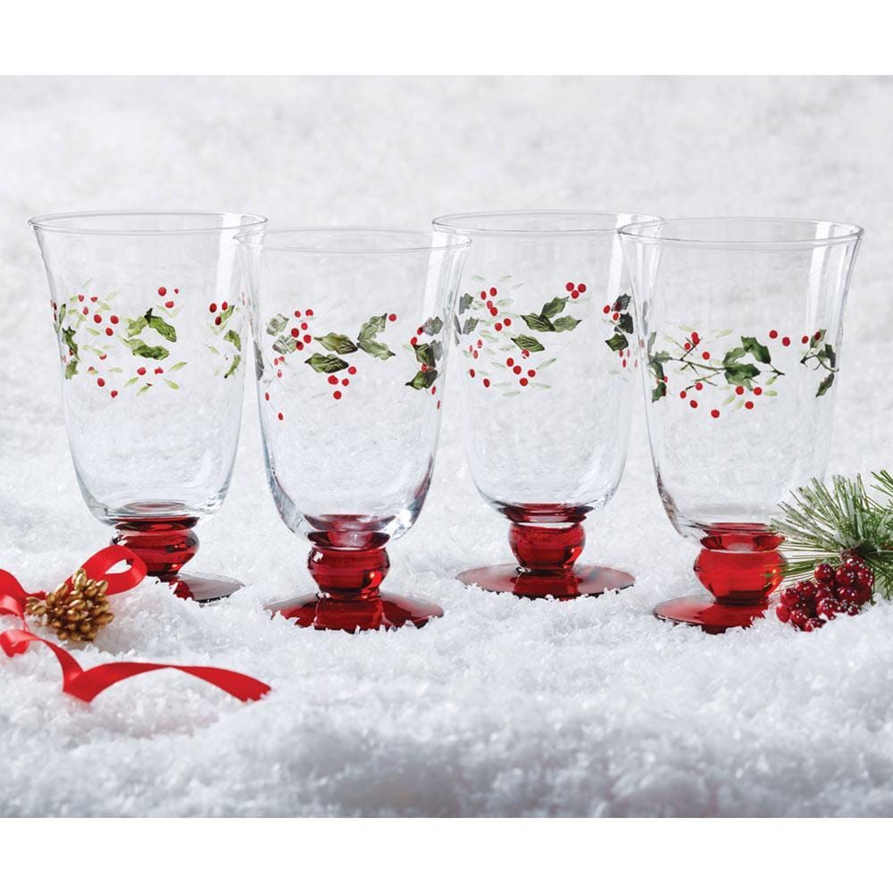 Hand Painted Wine Glasses, Set of 4, Fancy Christmas, Handcrafted