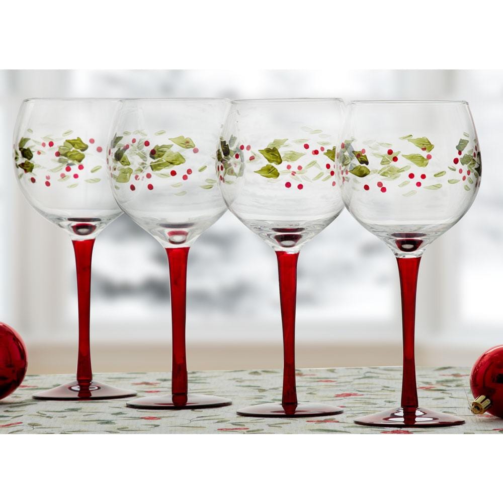 Pfaltzgraff Winterberry Set of 4 Red Stemless Wine Glasses, 20-Ounce