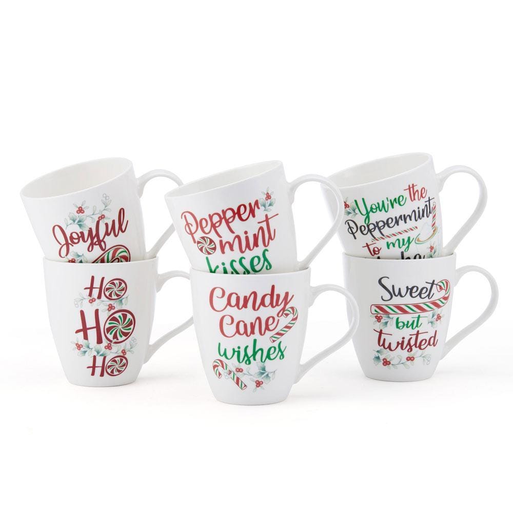 Candy Cane Holiday Mugs Set of 2 - Includes Spoons & Coasters