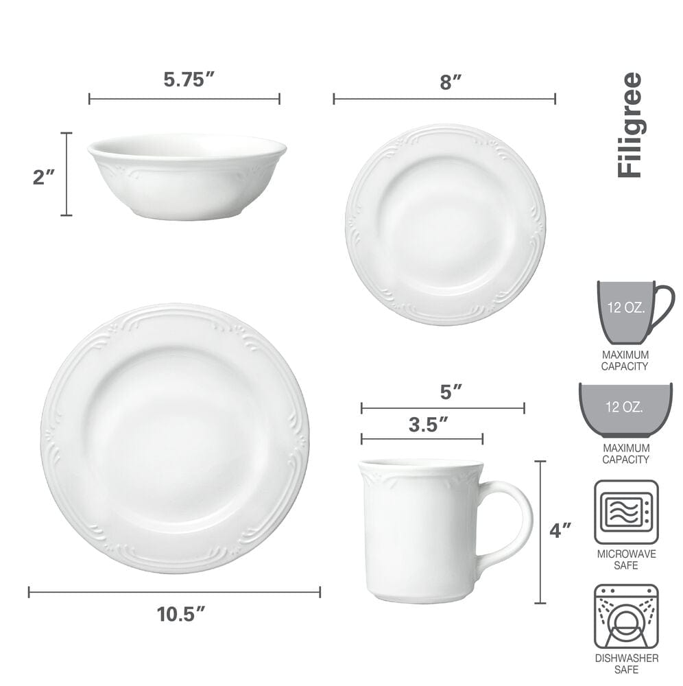 Filigree® 16 Piece Dinnerware Set, Service for 4