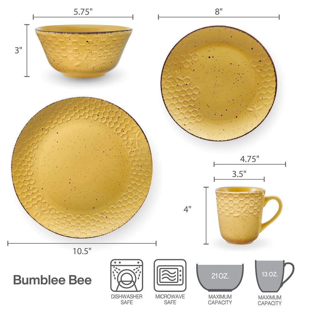 Bumble Bee Yellow 16 Piece Dinnerware Set, Service for 4