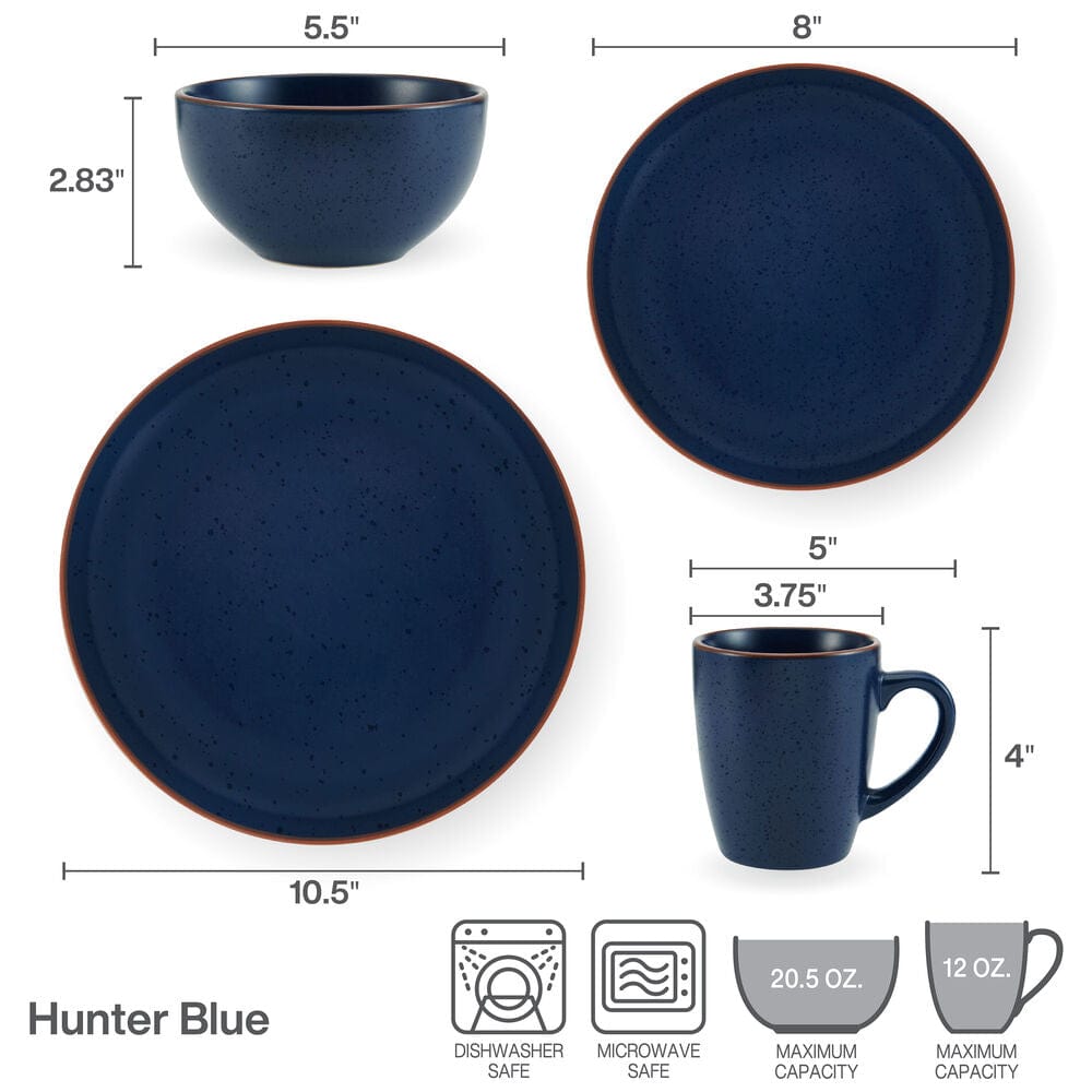 Hunter Blue 16 Piece Dinnerware Set, Service for 4