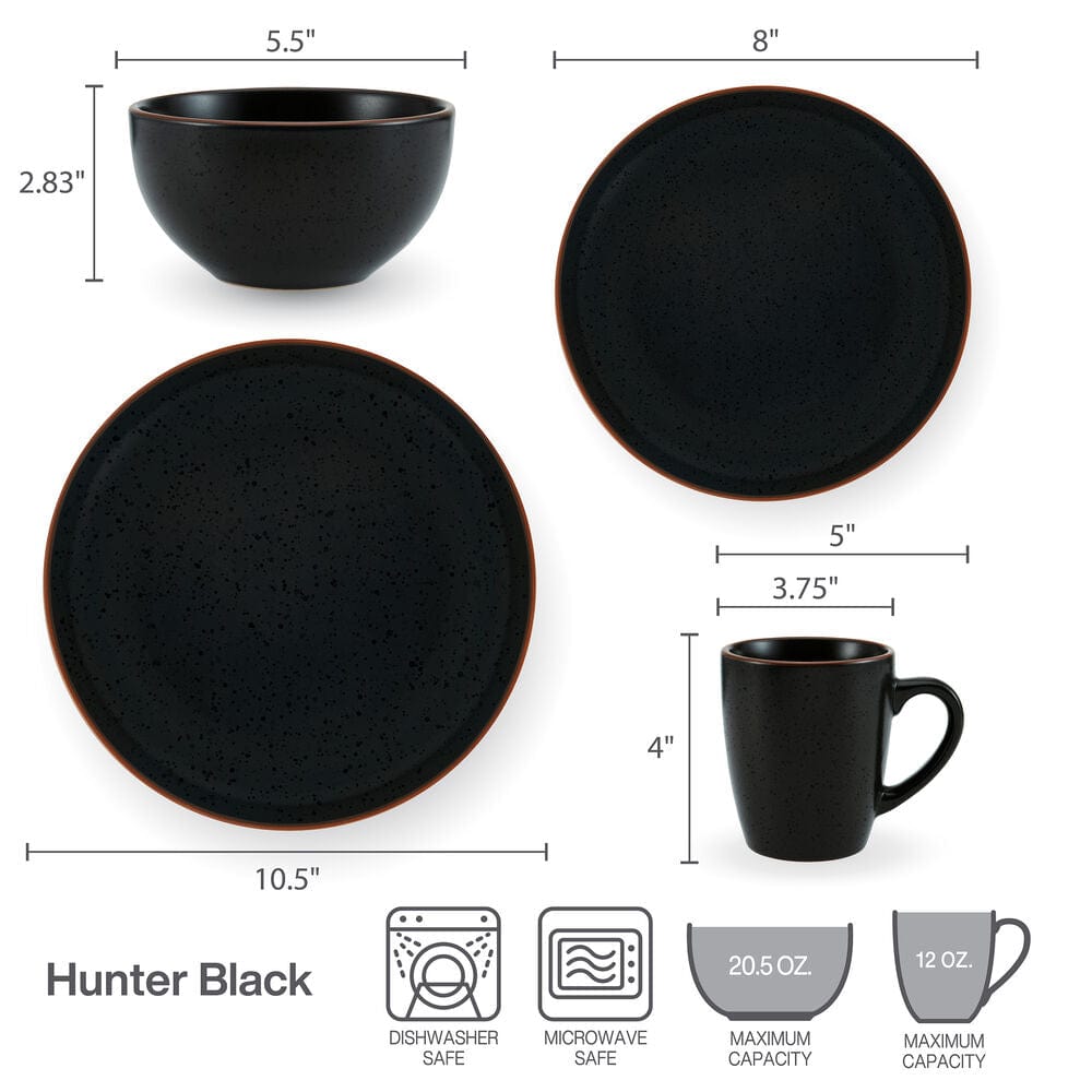 Hunter Black 16 Piece Dinnerware Set, Service for 4