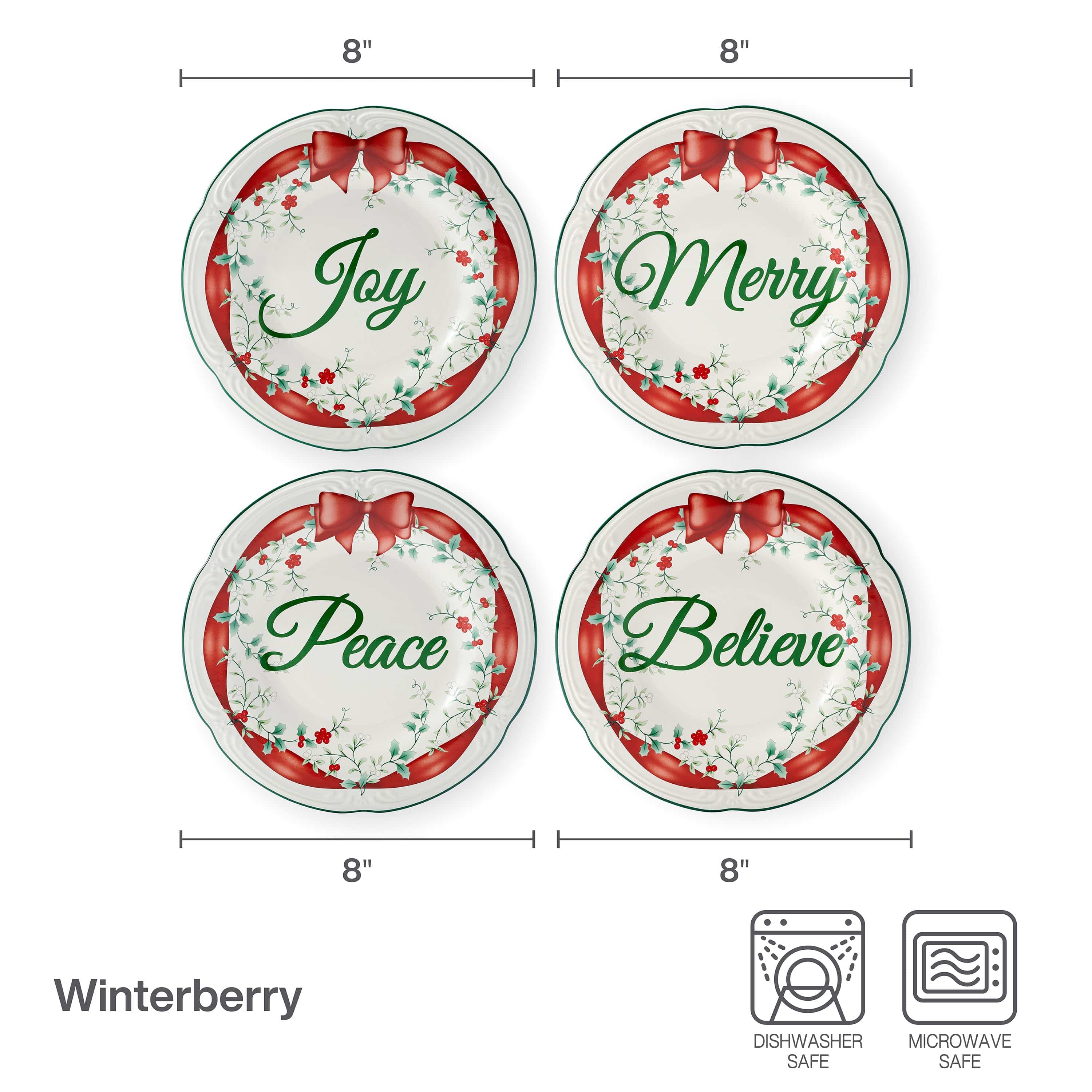 Winterberry® Set of 4 Red Ribbon Salad Plates