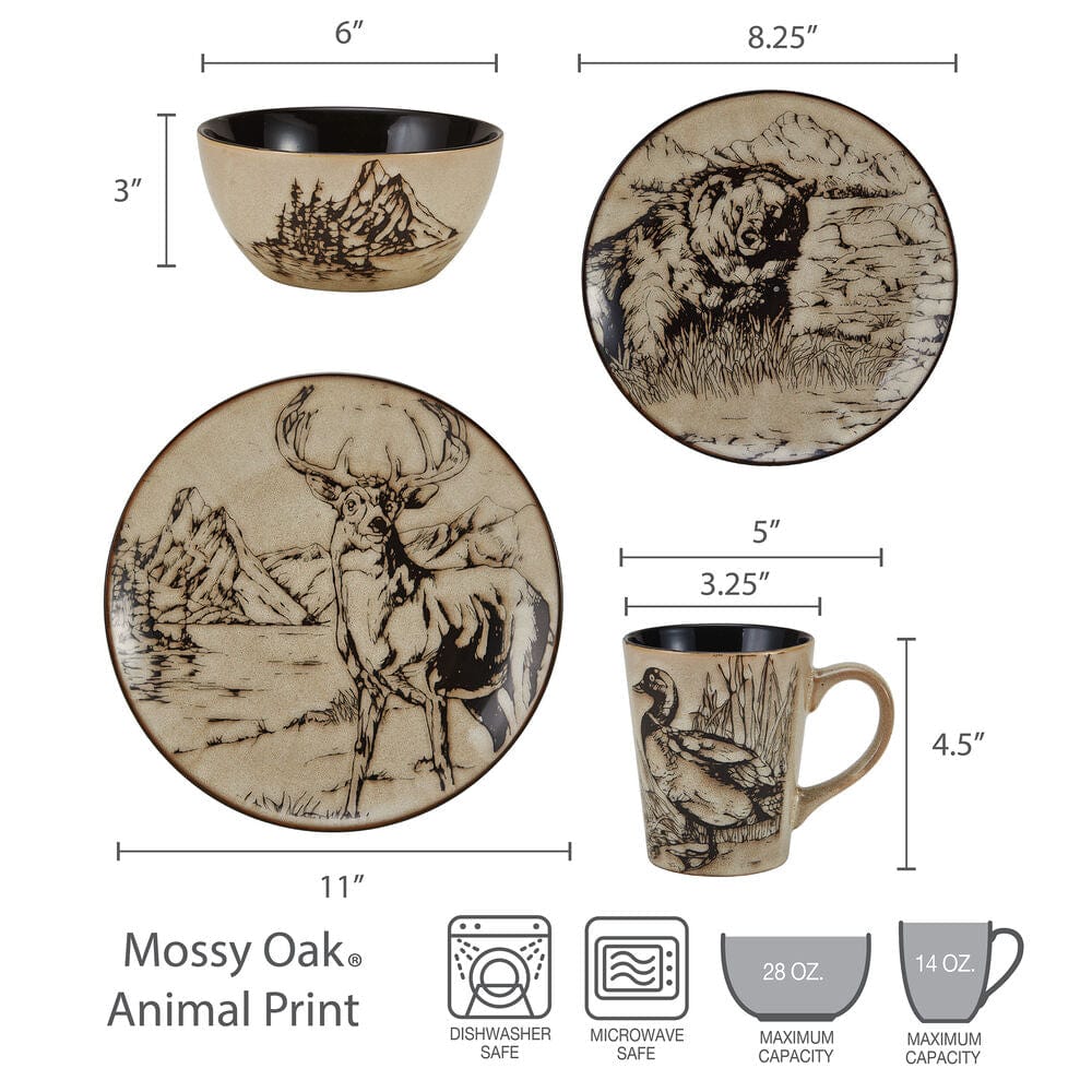 Mossy Oak Animal Print 16 Piece Dinnerware Set, Service for 4