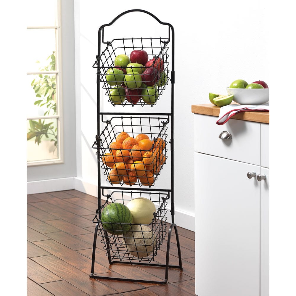 3 Tiered Standing Storage Rack with Market Baskets