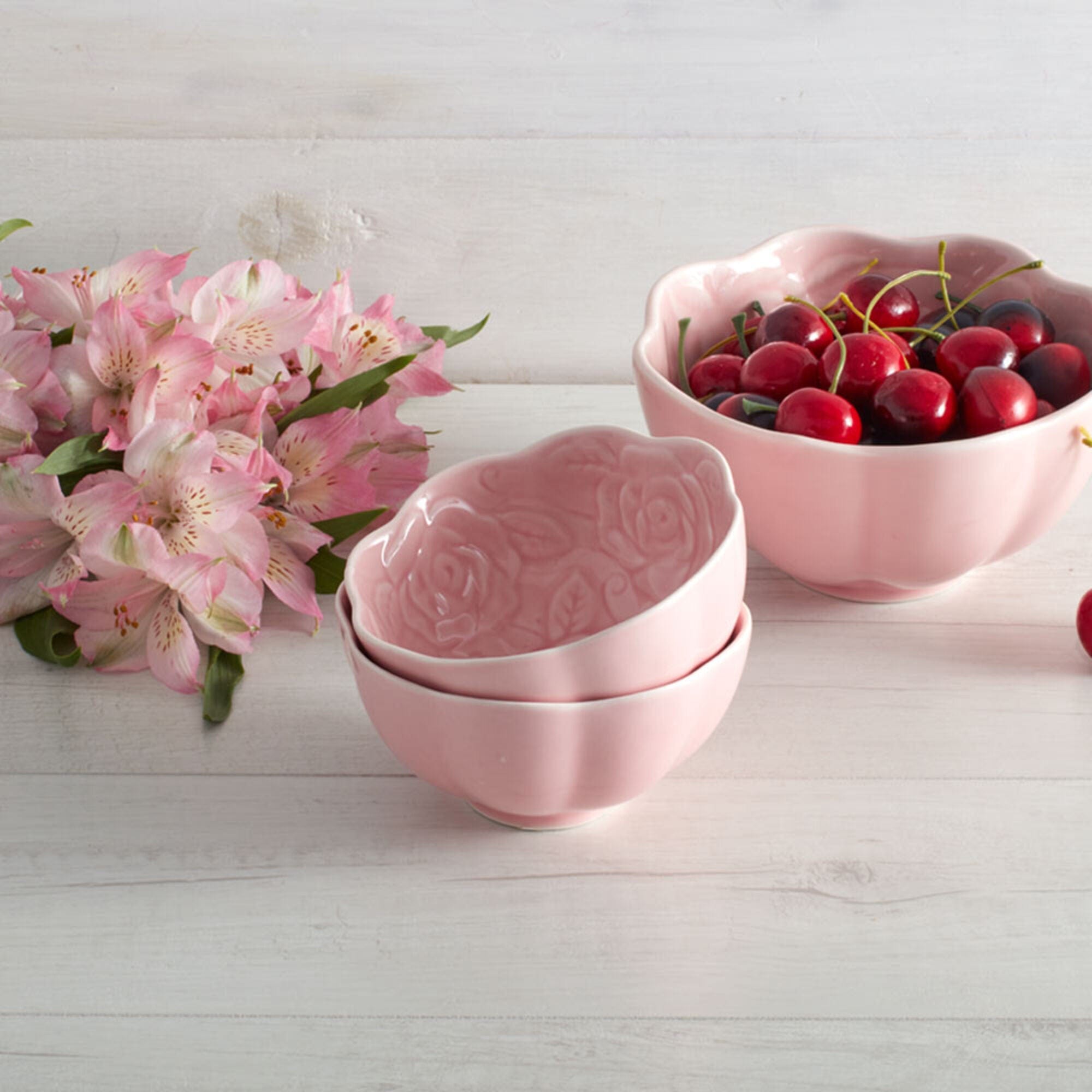 Tea Rose Set of 4 Pink Fruit Bowls