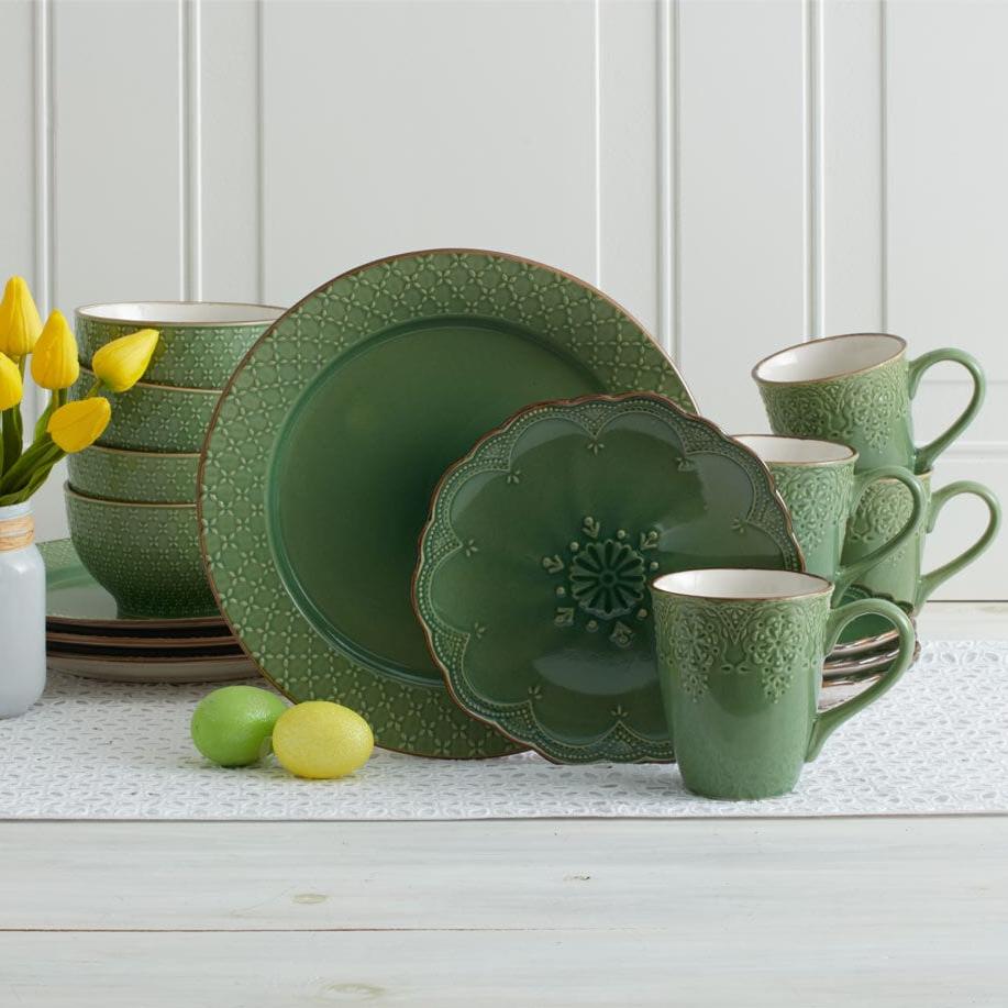 French Lace Green Dinnerware Set