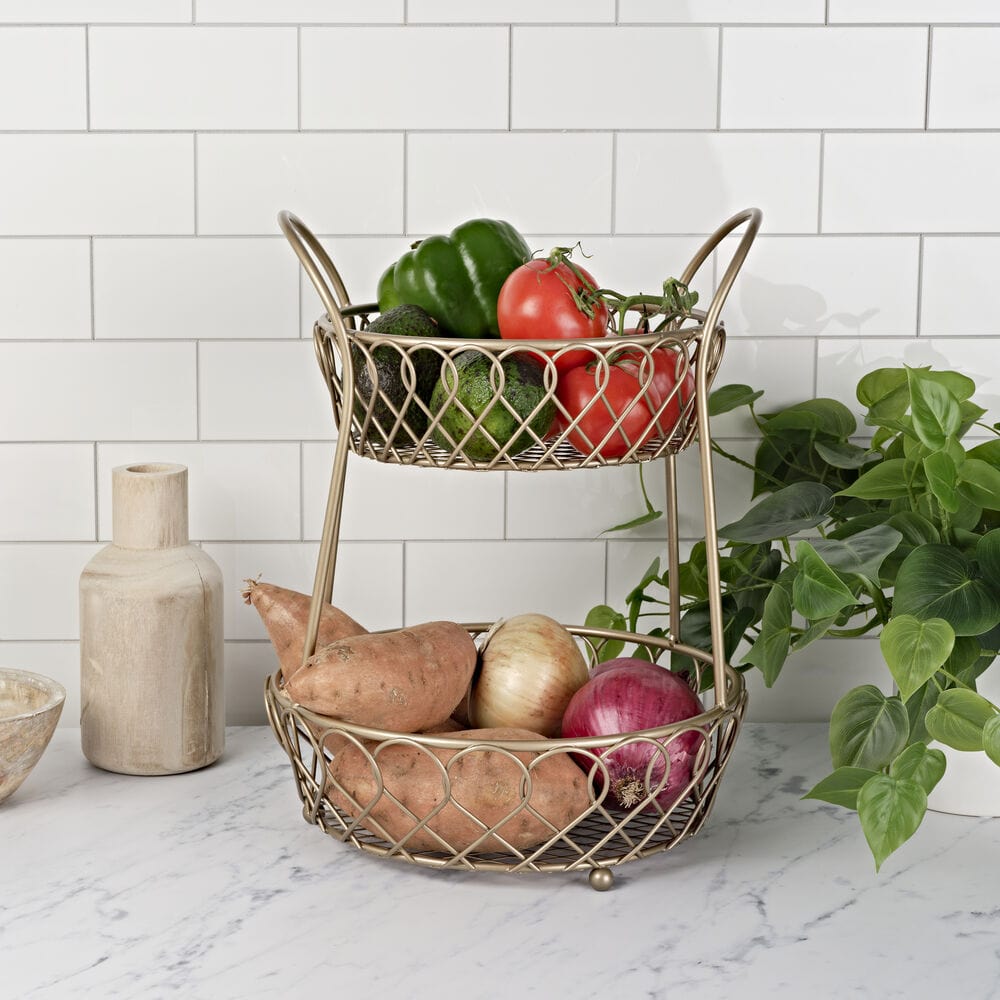 Lattice 2 Tier Matte Gold Countertop Basket