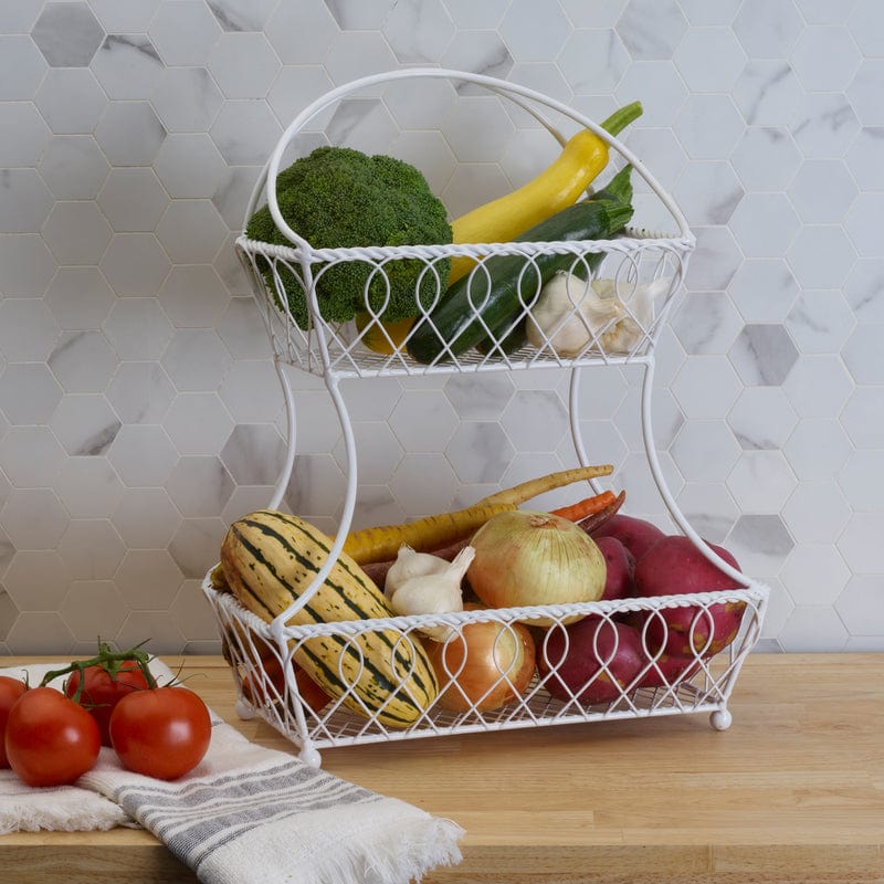 Loop And Lattice 2 Tier White Flatback Storage Basket