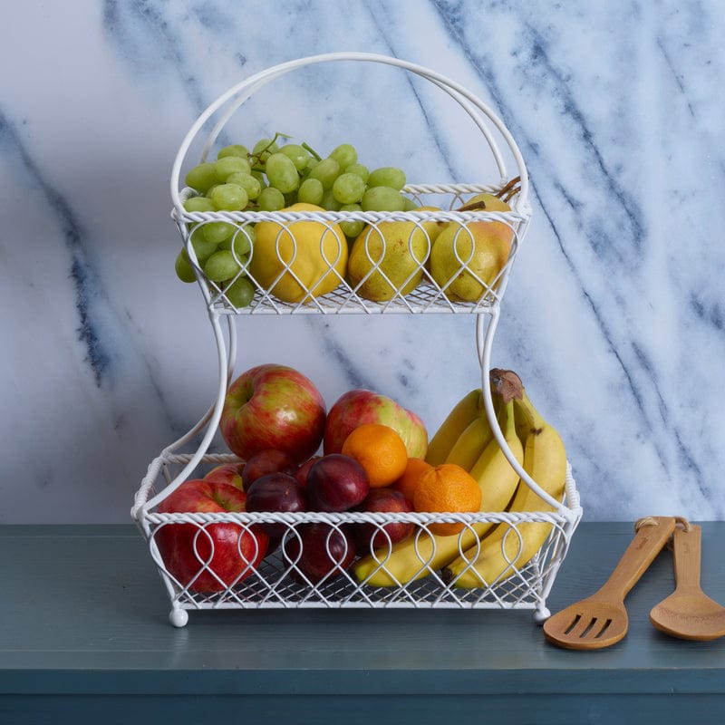 Loop And Lattice 2 Tier White Flatback Storage Basket