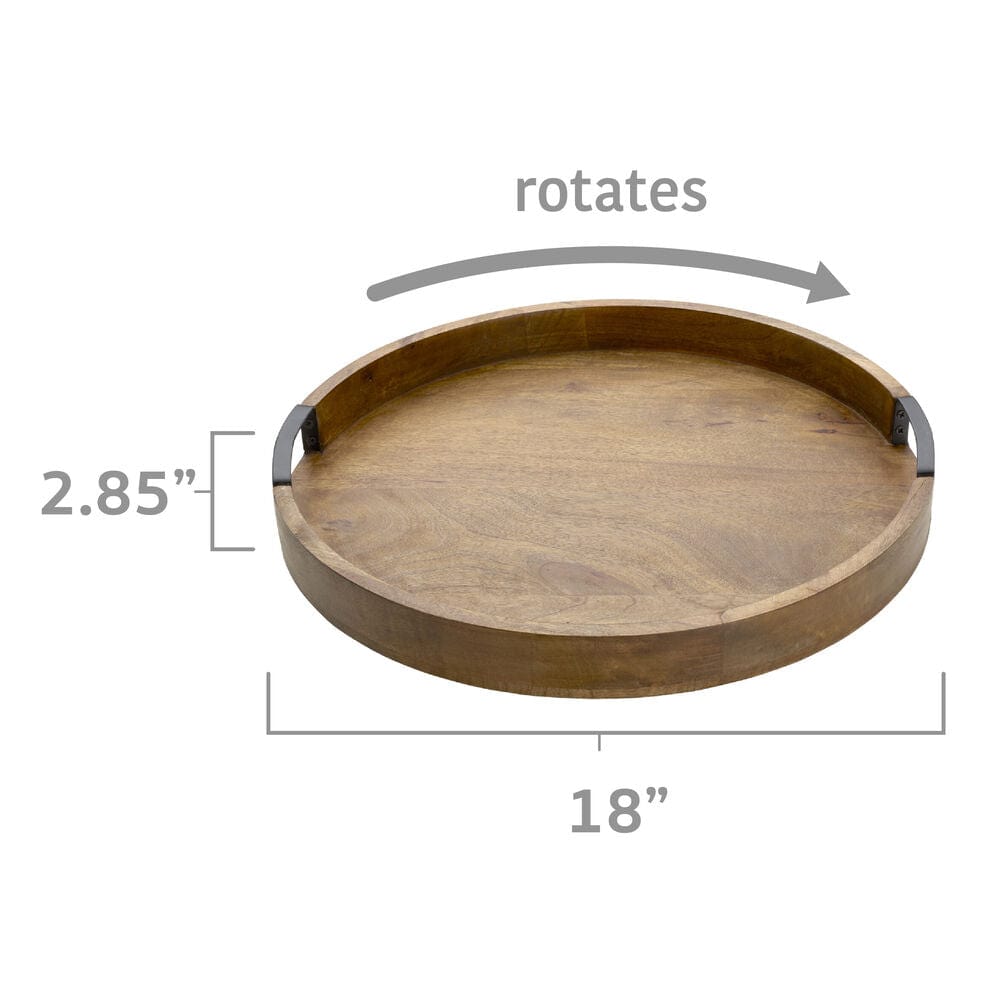 Lazy Susan Mango Wood Serve Tray, 18 Inch