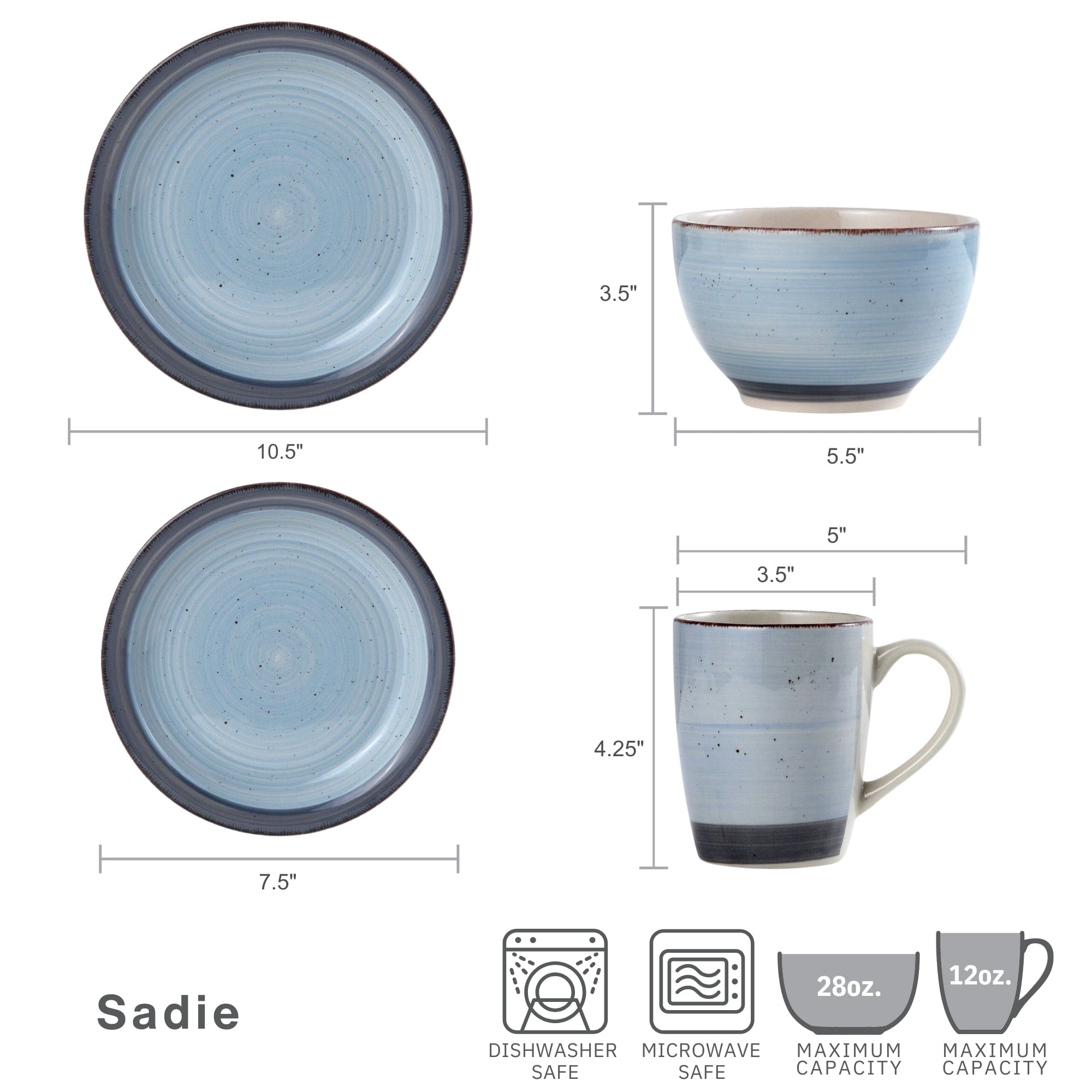 Sadie Blue 16 Piece Dinnerware Set, Service for 4