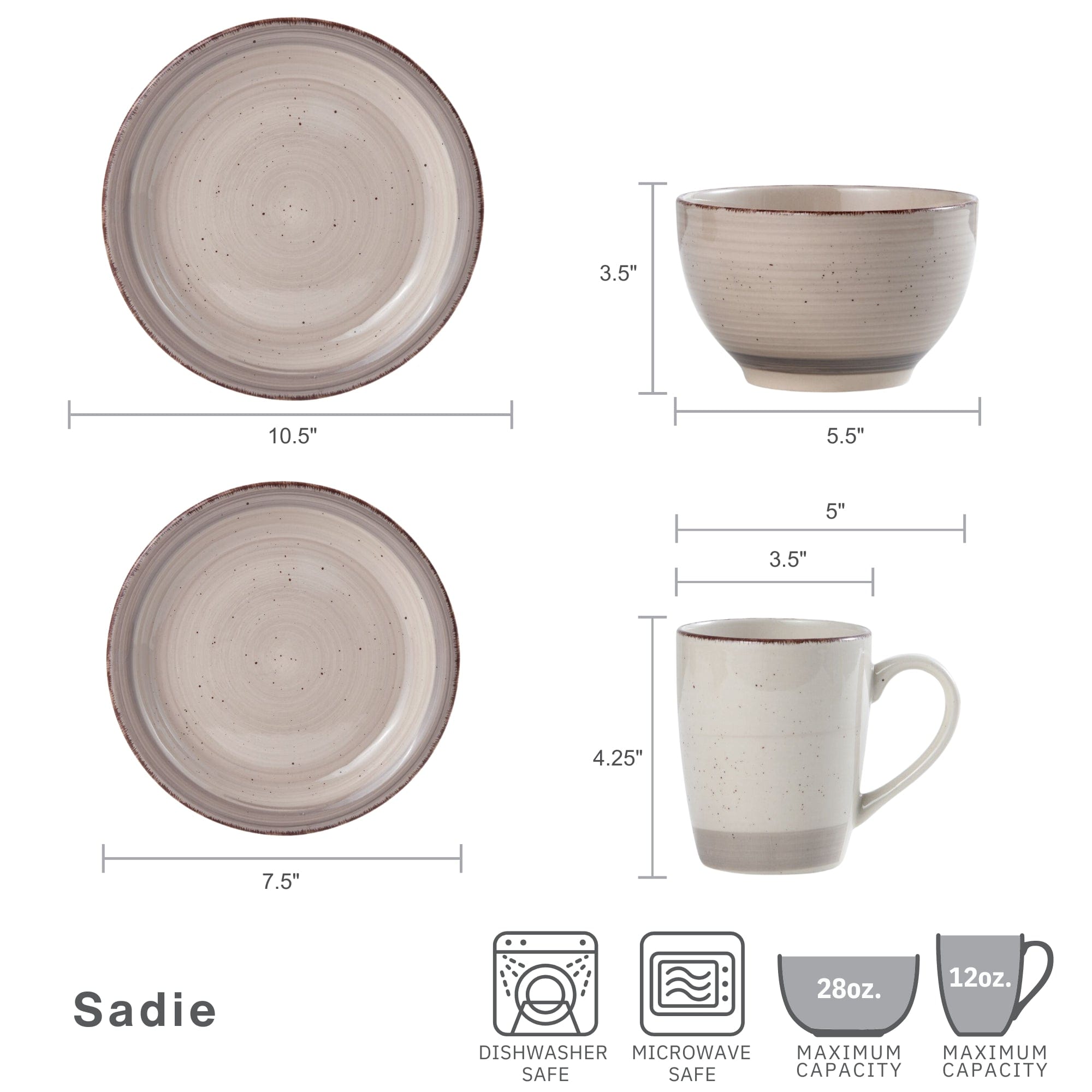 Sadie Cream 16 Piece Dinnerware Set, Service for 4