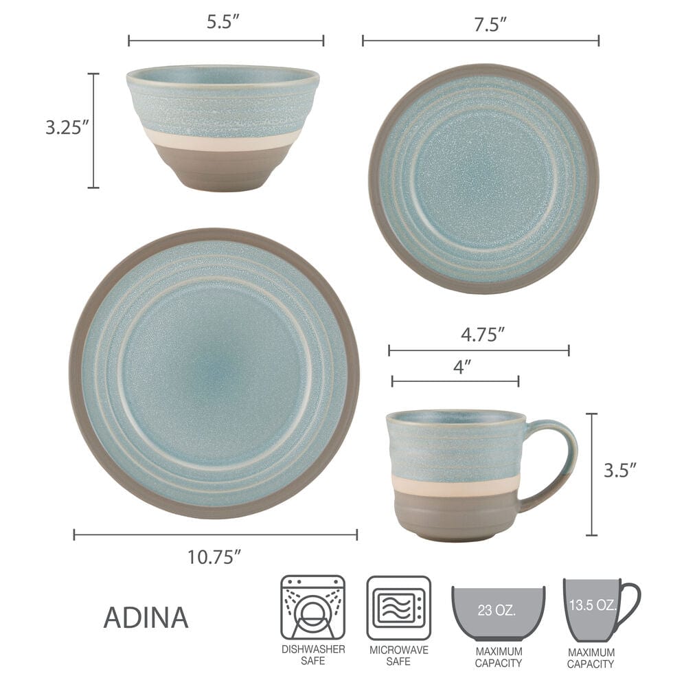 Adina 16 Piece Dinnerware Set, Service for 4