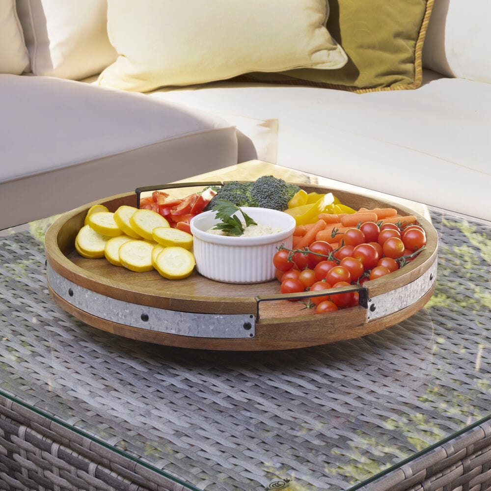 Galvanized Band Lazy Susan Platter with Removable Dividers, 16 Inch