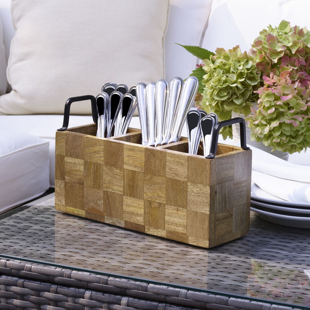 Avery Checkered Flatware Wood Caddy