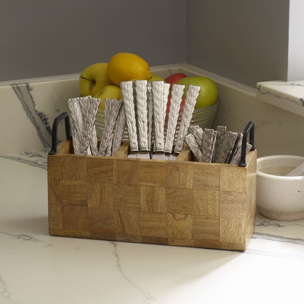 Avery Checkered Flatware Wood Caddy