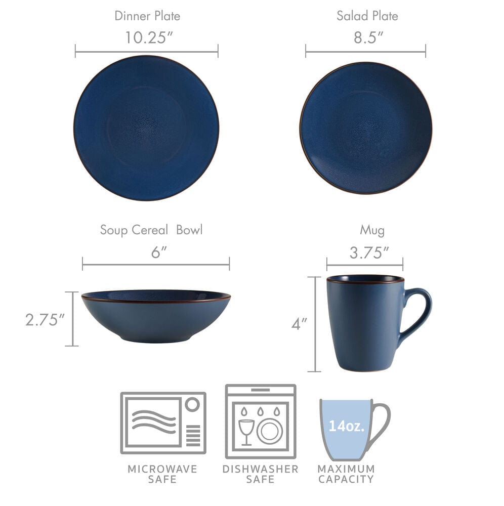 Pierce Blue 16 Piece Dinnerware Set, Service for 4