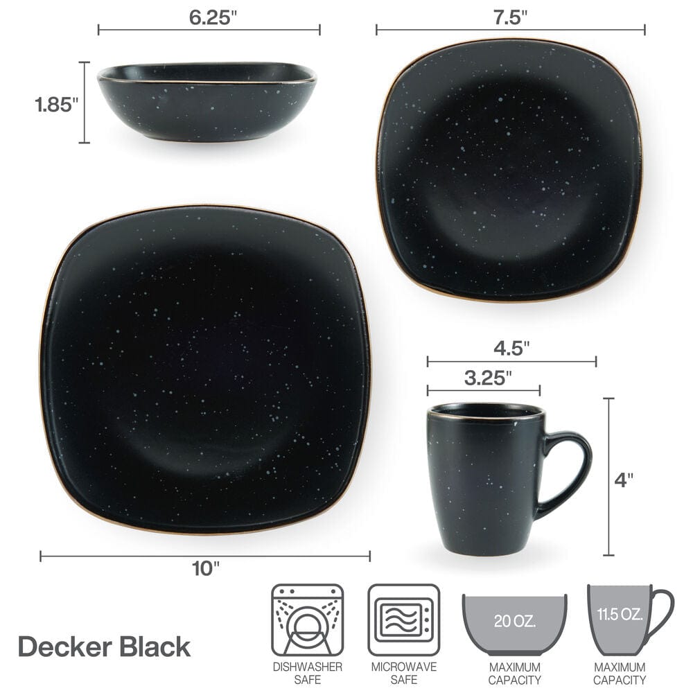 Decker Black 16 Piece Dinnerware Set, Service for 4