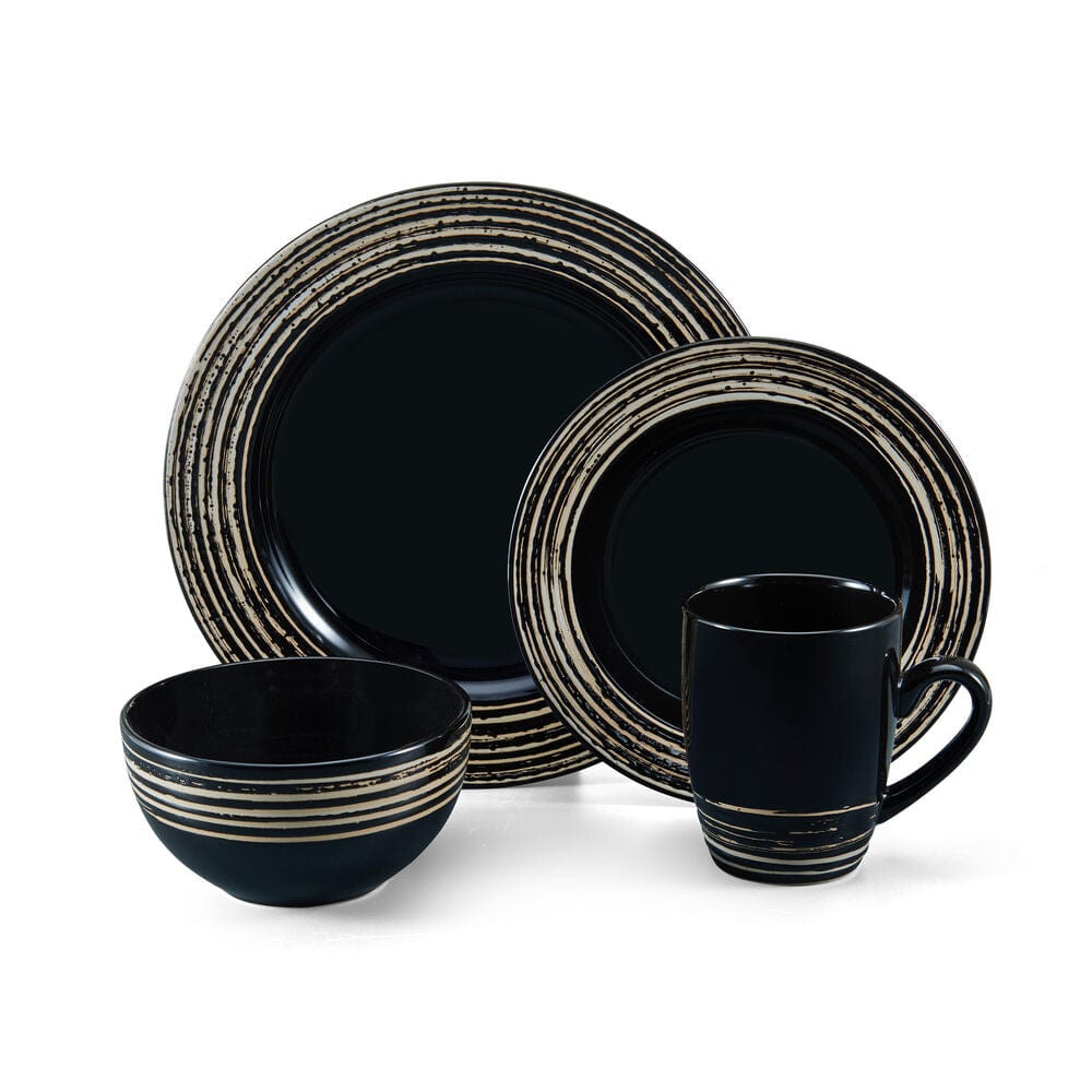 Bryson Black 16 Piece Dinnerware Set, Service for 4