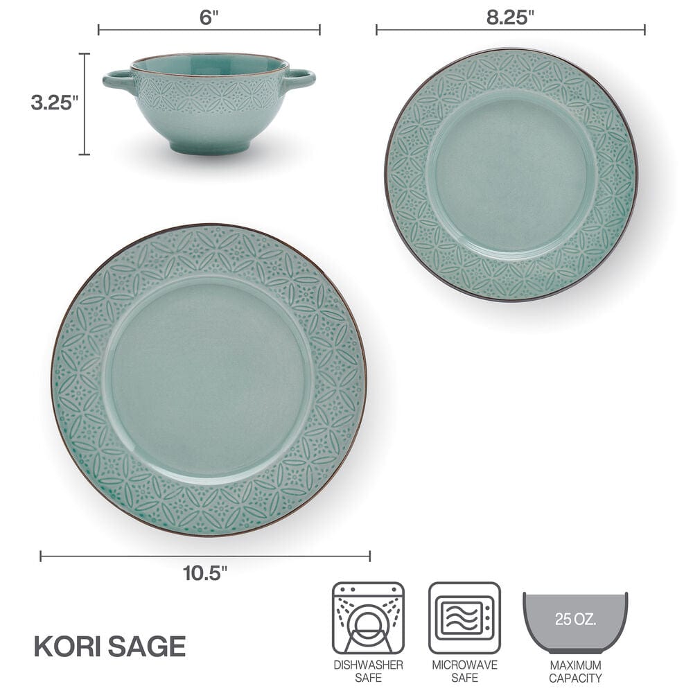 Kori Sage 12 Piece Dinnerware Set, Service for 4