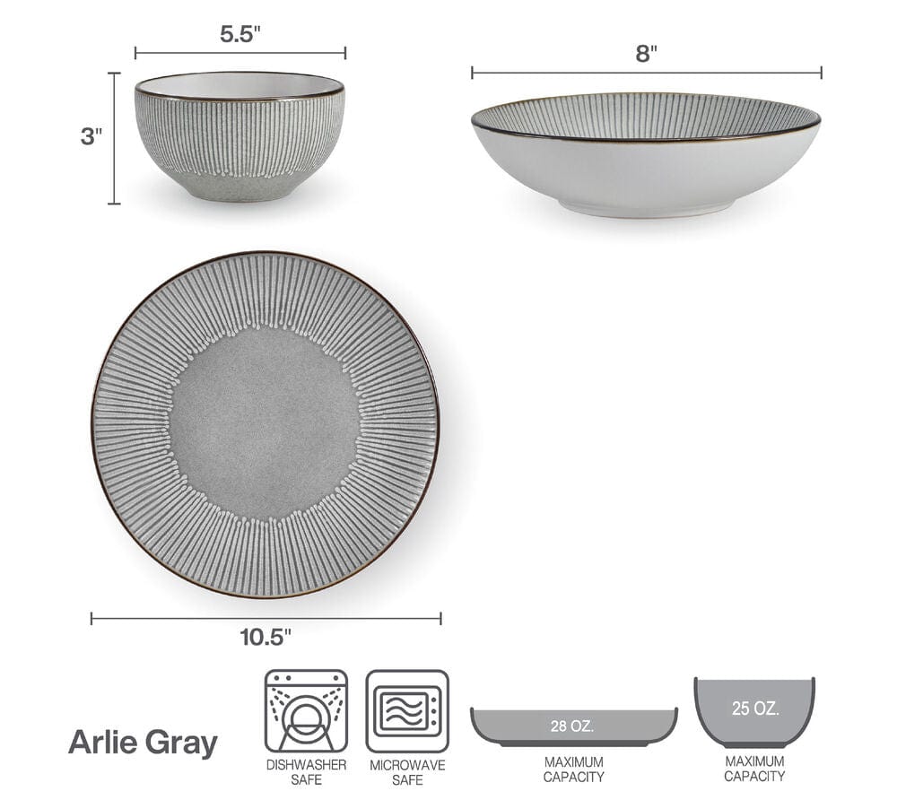 Arlie Gray 12 Piece Dinnerware Set, Service for 4