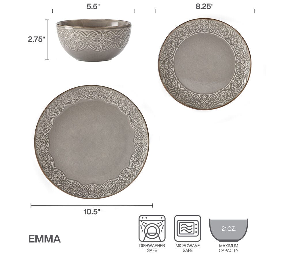 Emma 12 Piece Dinnerware Set, Service for 4