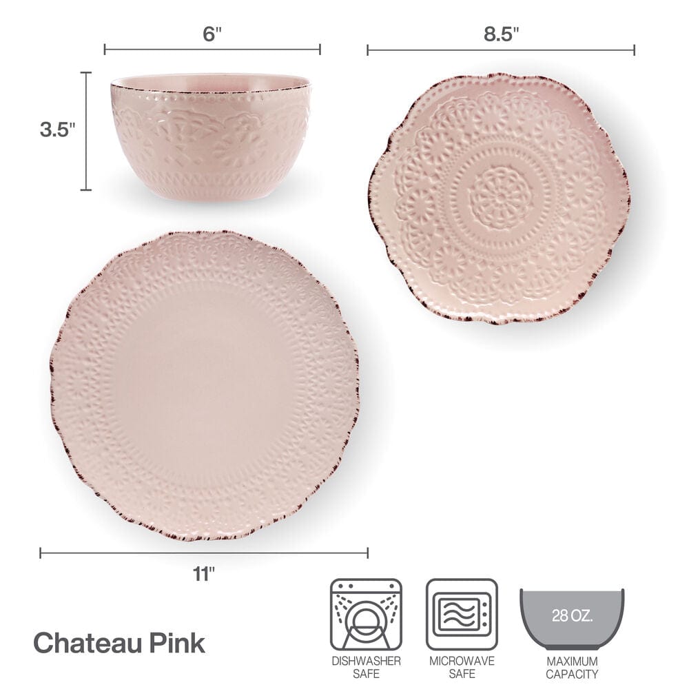 Chateau Pink 12 Piece Dinnerware Set, Service for 4