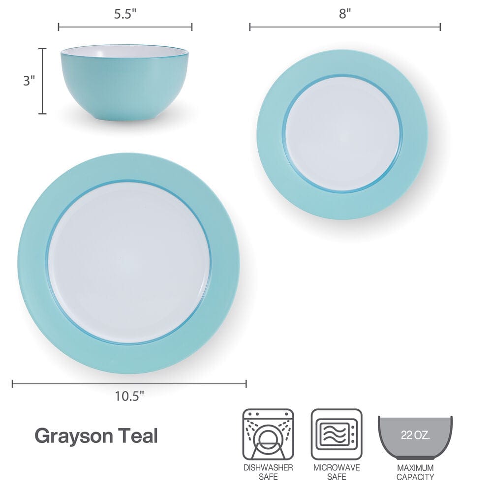 Grayson Teal 12 Piece Dinnerware Set, Service for 4