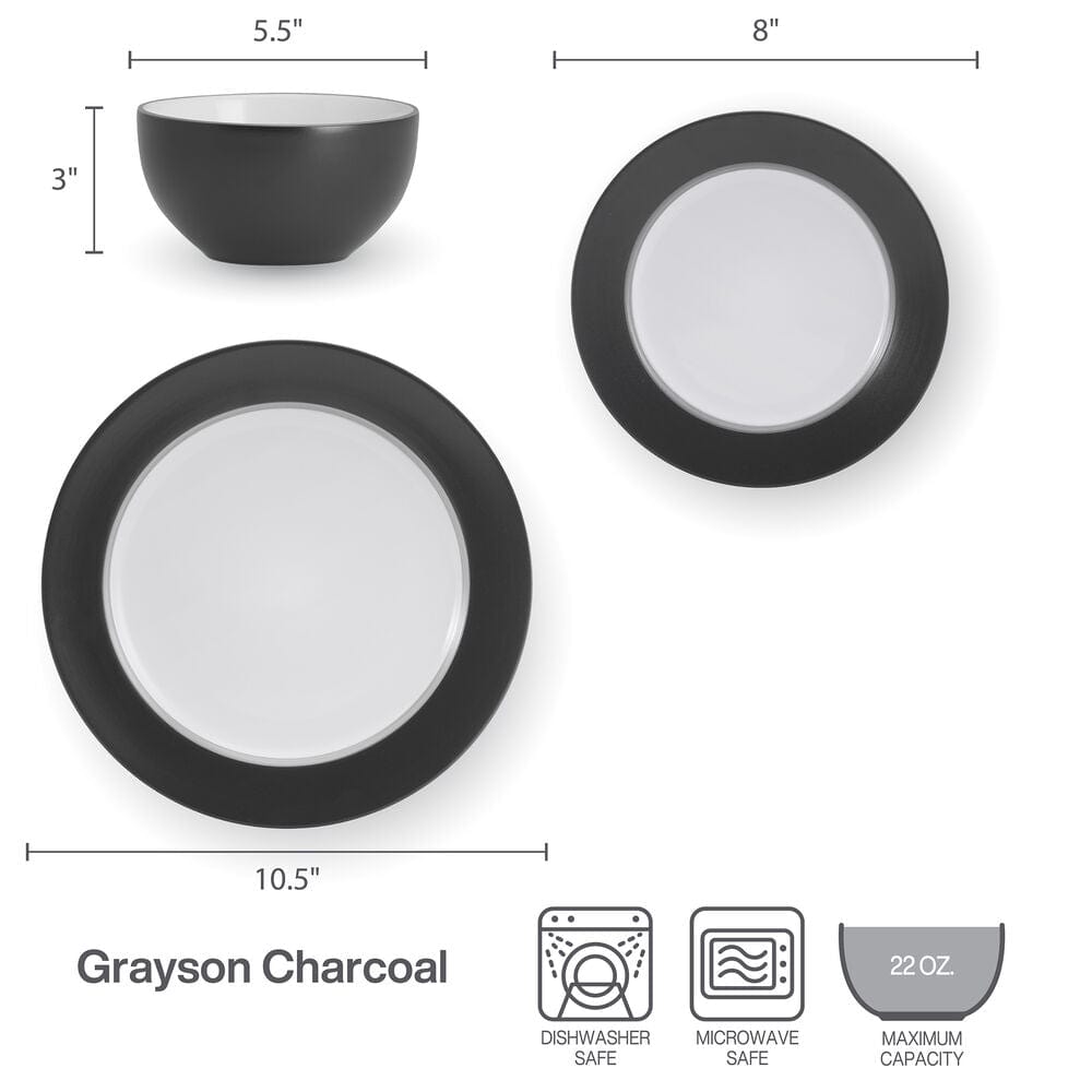 Grayson Charcoal 12 Piece Dinnerware Set, Service for 4