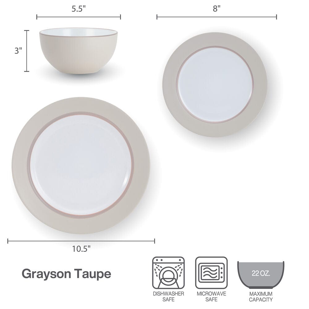 Grayson Taupe 12 Piece Dinnerware Set, Service for 4