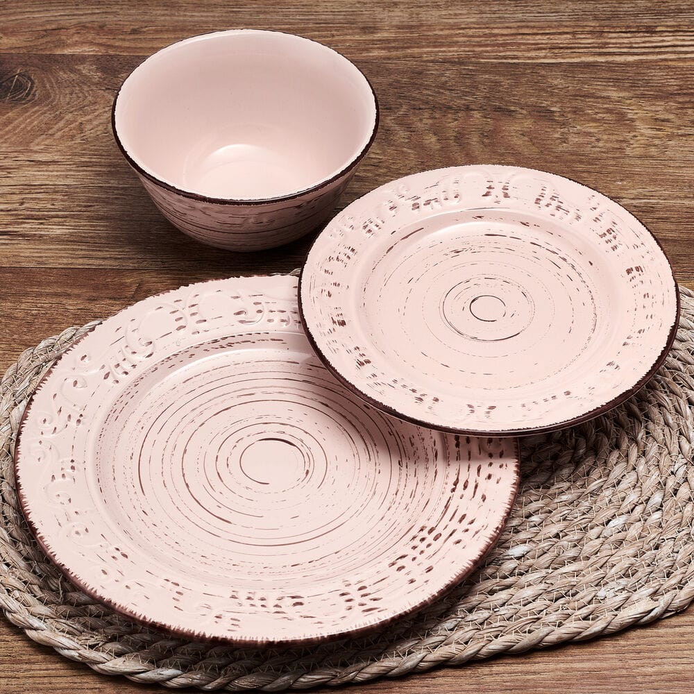 Trellis Pink 12 Piece Dinnerware Set, Service for 4