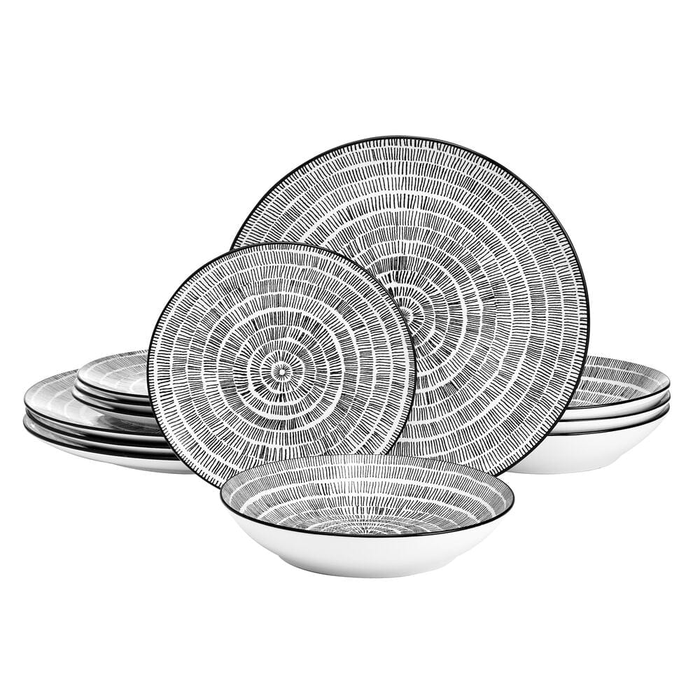 Sketch Serenade 12 Piece Dinnerware Set, Service For 4