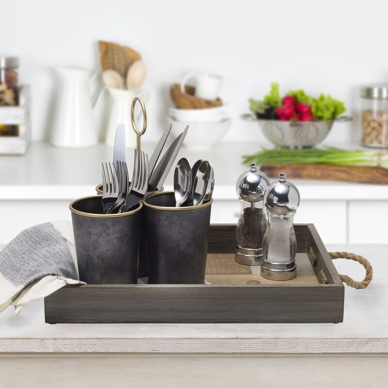 Black Galvanized Flatware Utensil Caddy