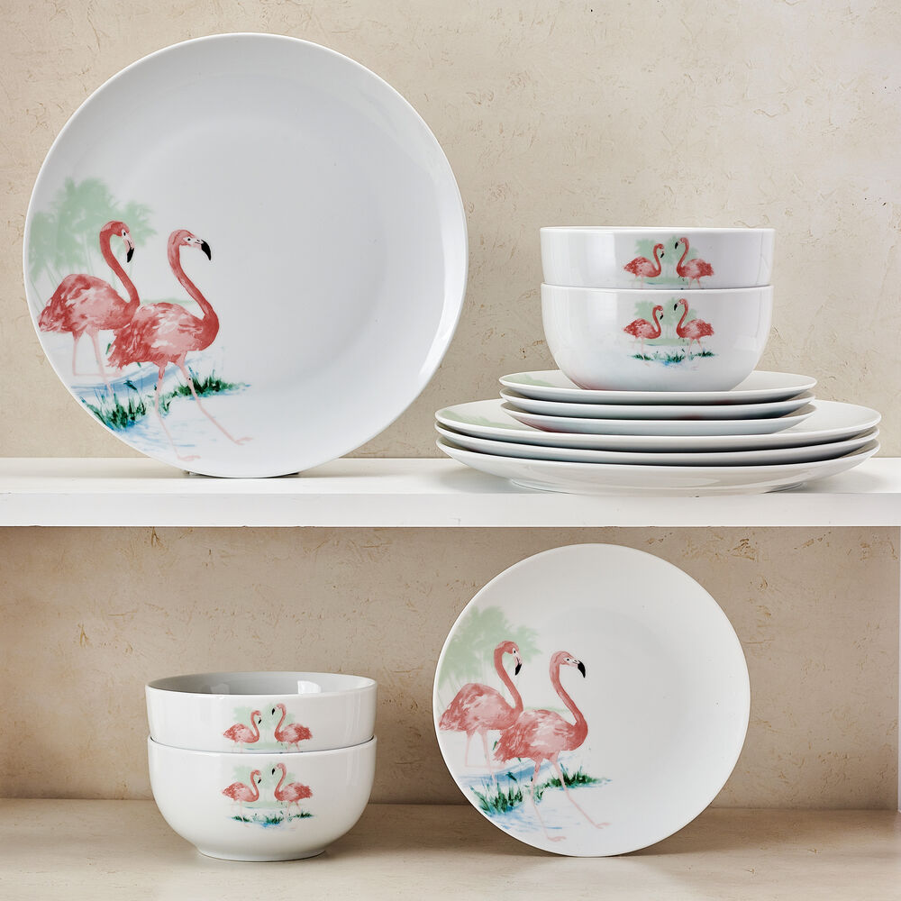 Flamingo Haven 12 Piece Dinnerware Set, Service for 4