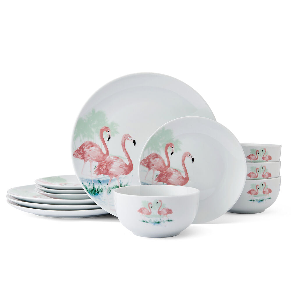 Flamingo Haven 12 Piece Dinnerware Set, Service for 4