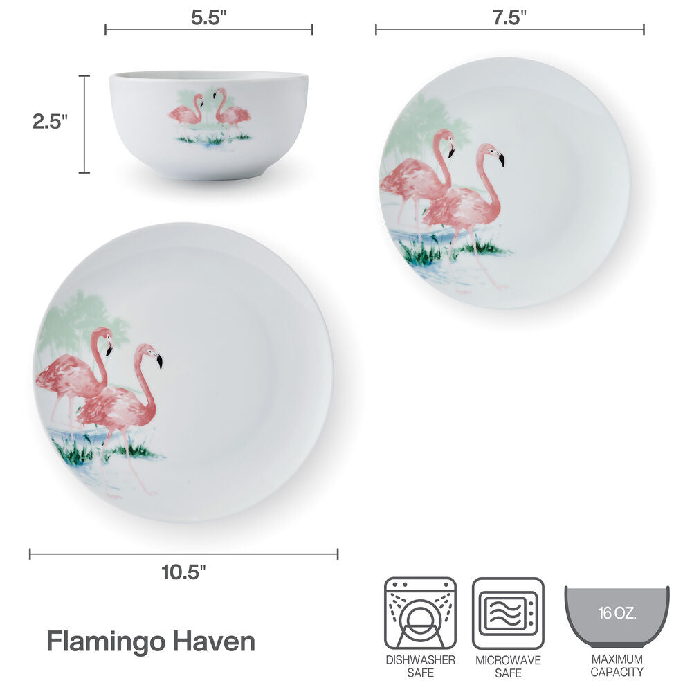 Flamingo Haven 12 Piece Dinnerware Set, Service for 4