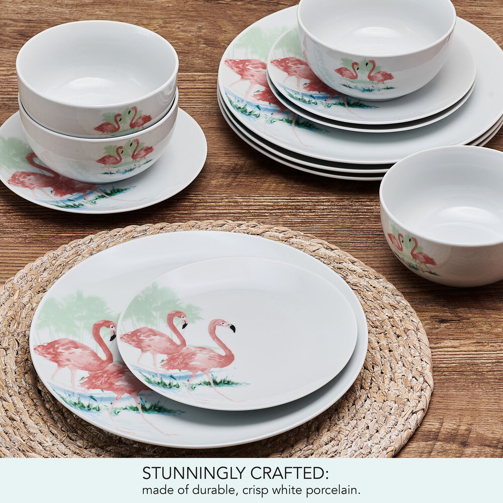 Flamingo Haven 12 Piece Dinnerware Set, Service for 4