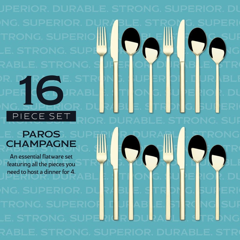 Paros Champagne Forged 16 Piece Flatware Set, Service for 4