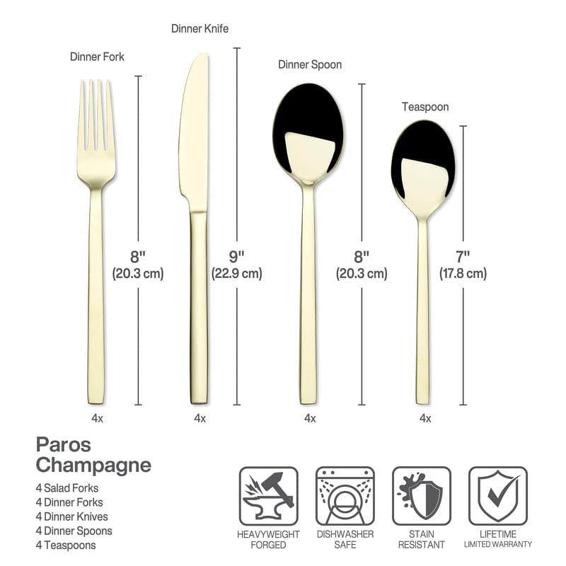 Paros Champagne Forged 16 Piece Flatware Set, Service for 4