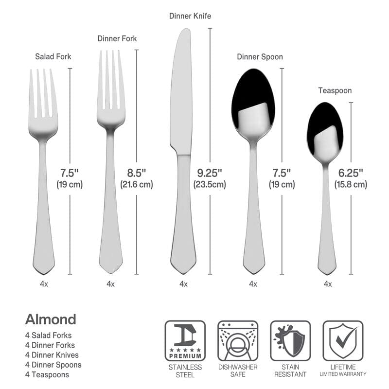 Almond 20 Piece Flatware Set, Service for 4